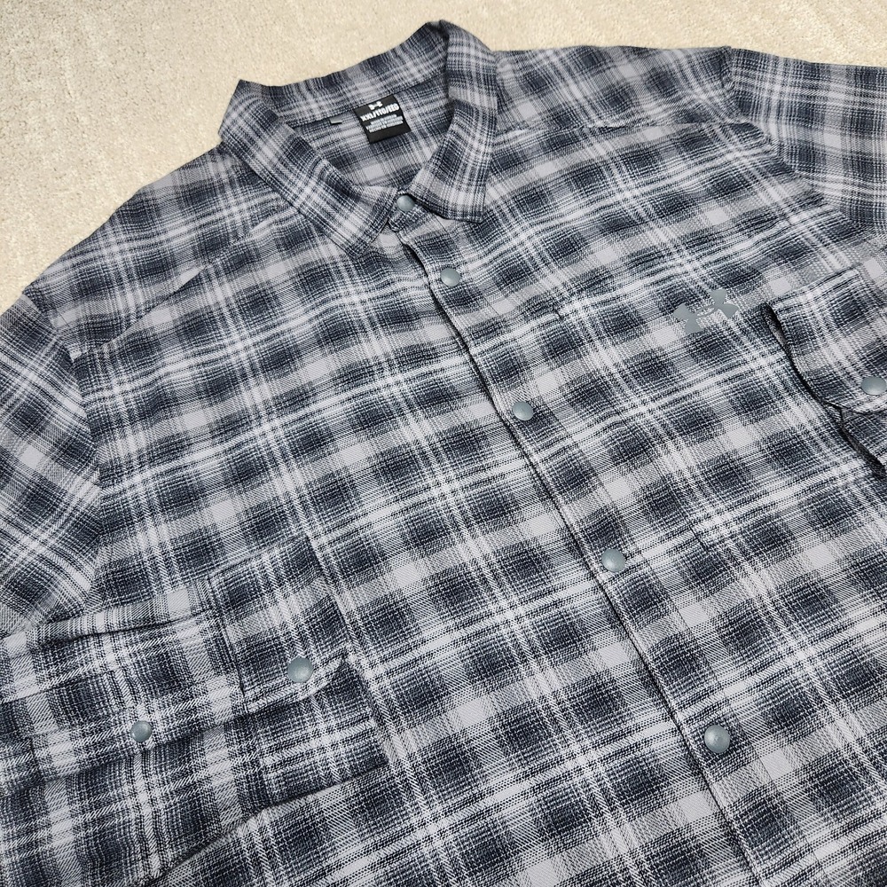 Under Armour Shirt Men XXL Tradesman Flex Flannel Fitted Plaid Snap Button Gray